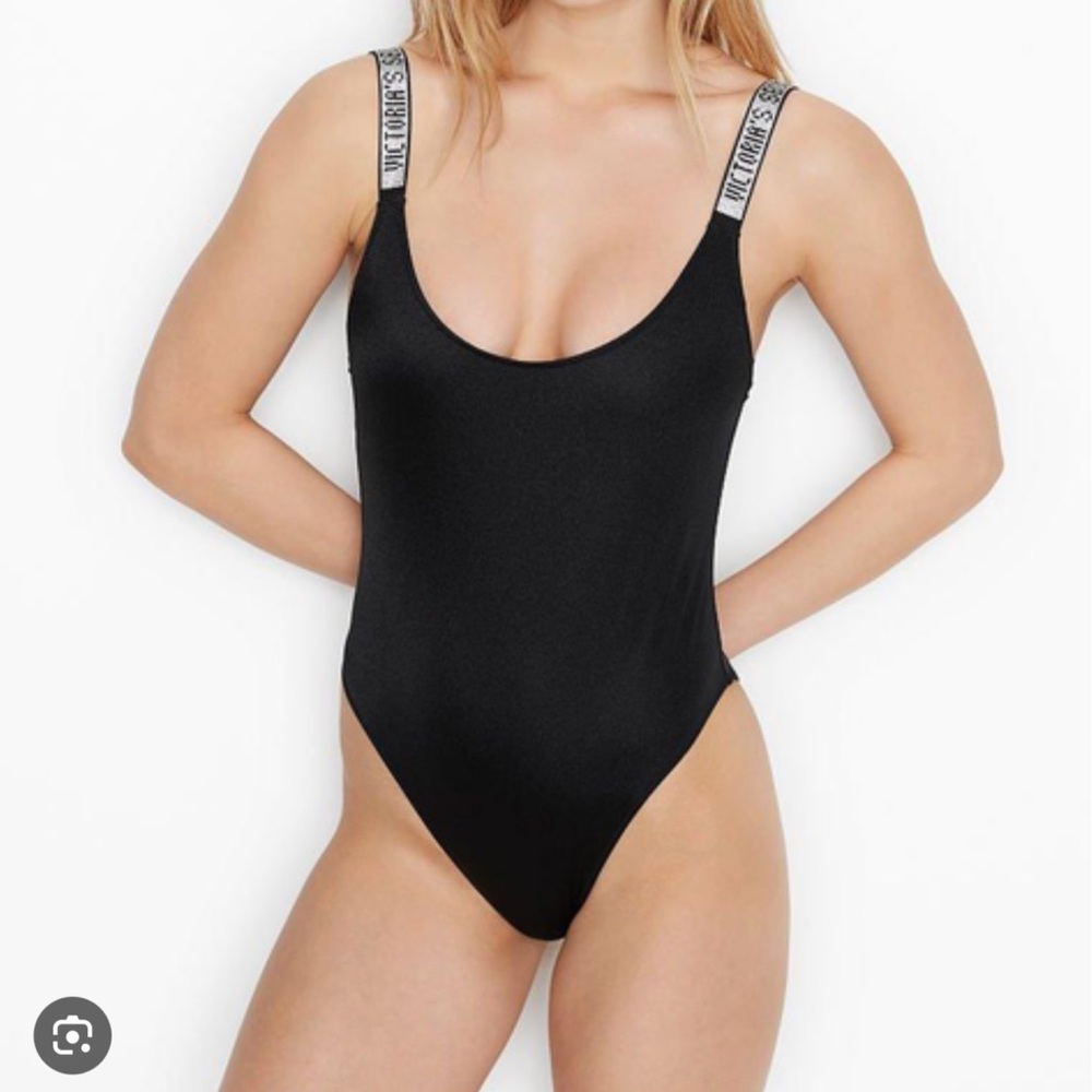 Victoria's Secret Shine Rhinestone Strap Black One-Piece Swimsuit RARE